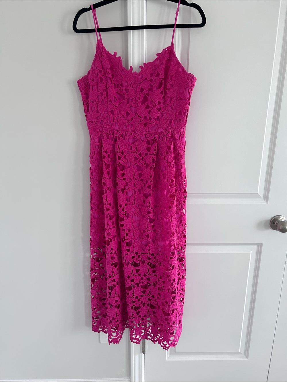 Endless Rose Hot Pink Lace Midi Dress with Spaghetti Straps